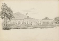 Exterior of the palace in Buitenzorg in West-Java, 1842. Creator: Anon