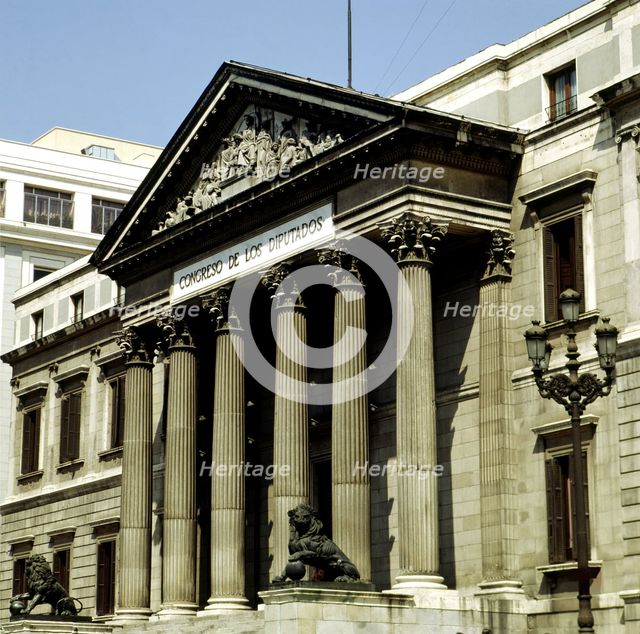 Exterior view of the Congress of Deputies, built between 1843 and 1850 by Narciso Pascual y Colomer.