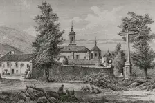 Exterior view of the Charterhouse of El Paular, Rascafría, Spain, 1878. Creator: Enrique Alba