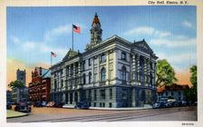 Exterior view of the City Hall. Elmira, New York, USA, 1940