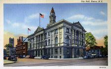 Exterior view of the City Hall. Elmira, New York, USA, 1940