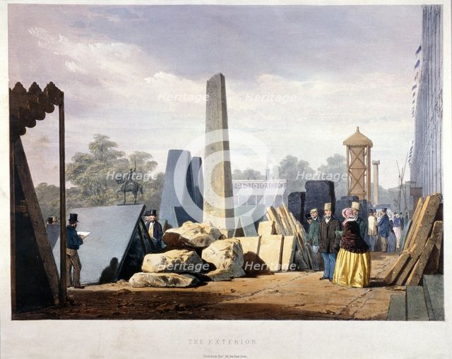 Exterior view of the Great Exhibition building during its construction, Hyde Park, London, 1851.   Artist: Anon