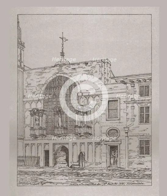 Exterior view of the Guildhall Chapel, 1815, (1886). Artist: Unknown.