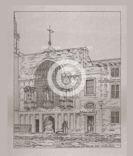 Exterior view of the Guildhall Chapel, 1815, (1886). Artist: Unknown.