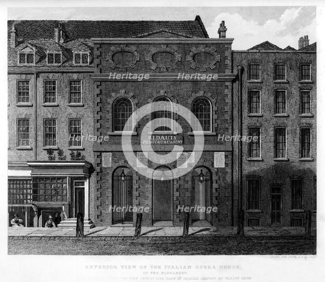 Exterior view of the Italian Opera House, Haymarket, 18th century, (1840). Artist: Charles John Smith
