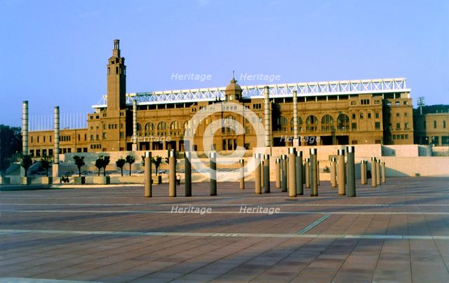 Exterior view of the Olympic Stadium of Montjuic in Barcelona.