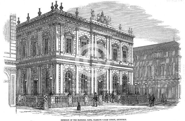 Exterior view of the National Bank, Glasgow, Scotland, c1850. Artist: Unknown