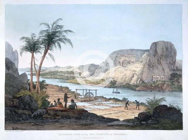 'Exterior View of the Two Temples at Ybsambul', Egypt, 1820. Artist: Agostino Aglio