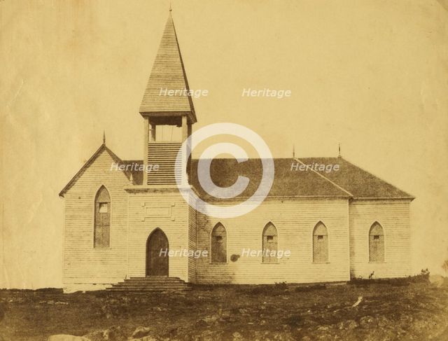 Exterior view of church, in the community around Fort Victoria on Vancouver..., between 1858 and 61. Creator: Unknown.