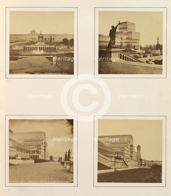 [Exterior View of Facade and Fountains; Exterior View of Side Pavilion; Exterior Side ..., ca. 1859. Creator: Attributed to Philip Henry Delamotte.