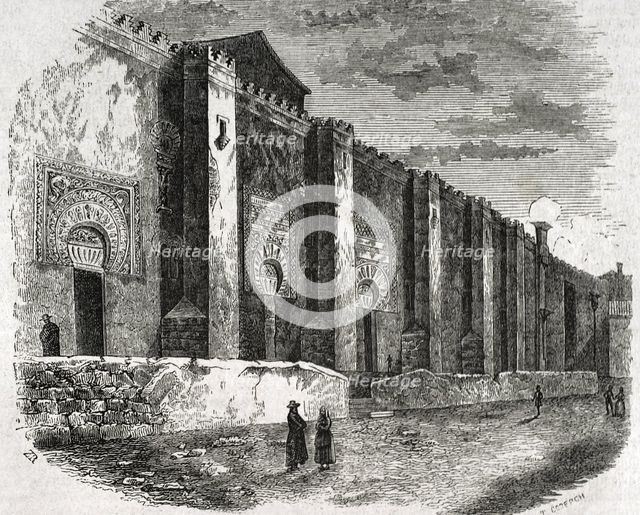 Exterior view of Mosque-Cathedral of Cordoba, Andalusia, Spain, 1852. Creator: Coderch.