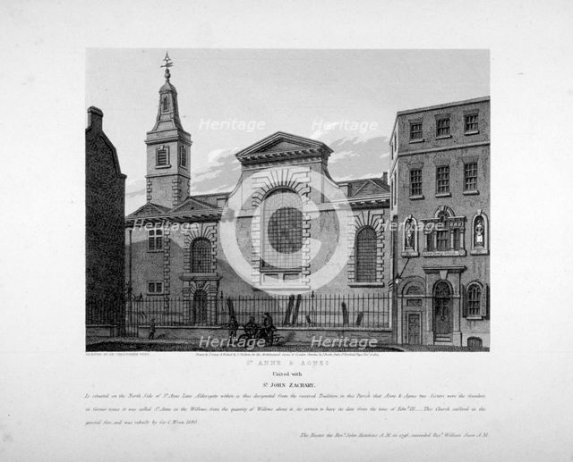 Exterior view of St Anne and St Agnes, City of London, 1814.                                         Artist: Joseph Skelton