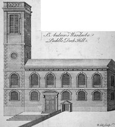 Exterior view of St Andrew by the Wardrobe, City of London, c1750. Artist: Benjamin Cole