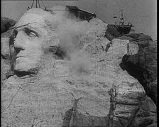 External Shot of Mount Rushmore Showing a Sculpture of American President George Wash..., 1933. Creator: British Pathe Ltd