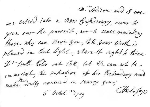 Extract of a letter from Lord Halifax to Dean Swift, with promises of promotion, 1709, (1840). Artist: Charles Montague
