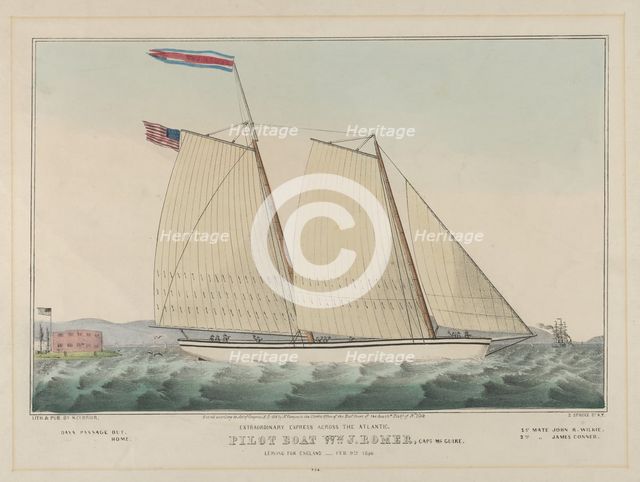 Extraordinary Express Across the Atlantic - Pilot Boat William J. Romer, Captain McGuire, ..., 1846. Creator: Nathaniel Currier.