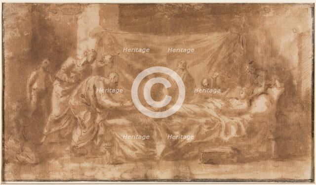 Extreme Unction (recto); Three Heads and Other Sketches (verso), 1643-1644. Creator: Nicolas Poussin (French, 1594-1665).