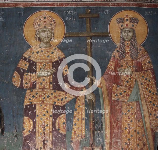 Exaltation of the Cross. Saints Constantine the Great and Helena, 1321-1322. Artist: Anonymous  