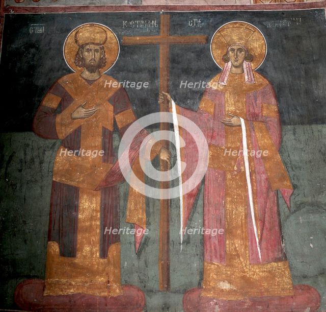 Exaltation of the Cross. Saints Constantine the Great and Helena, ca 1350. Artist: Anonymous  