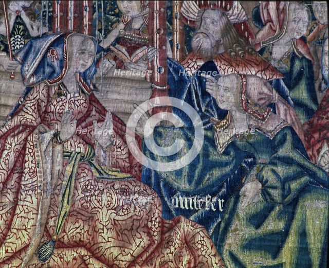 Exaltation of Joseph', tapestry of the series History of Joseph, detail of Potiphar and his wife.…