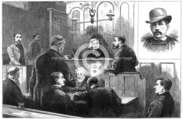 Examination of John Daly, alias Denman, at the Birkenhead police court, 1884. Artist: Unknown