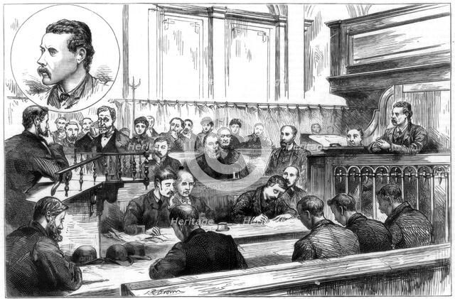 Examination of John F Egan at Birmingham police court, the dynamite plot, 1884. Artist: Unknown