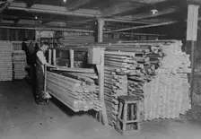Examining spruce for planes, between c1915 and c1920. Creator: Bain News Service