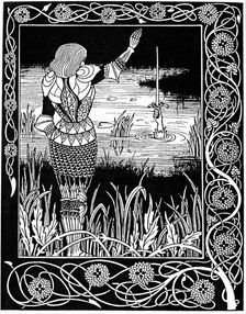 Excalibur being reclaimed by the Lady of the Lake, 1893. Artist: Aubrey Beardsley