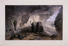 Excavated Church in the Caverns at Inkermann Looking West Crimea, Ukraine, 1855. Artist: Day & Son
