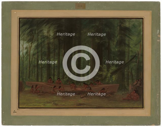 Excavating a Canoe - Nayas Indians, 1855/1869. Creator: George Catlin.