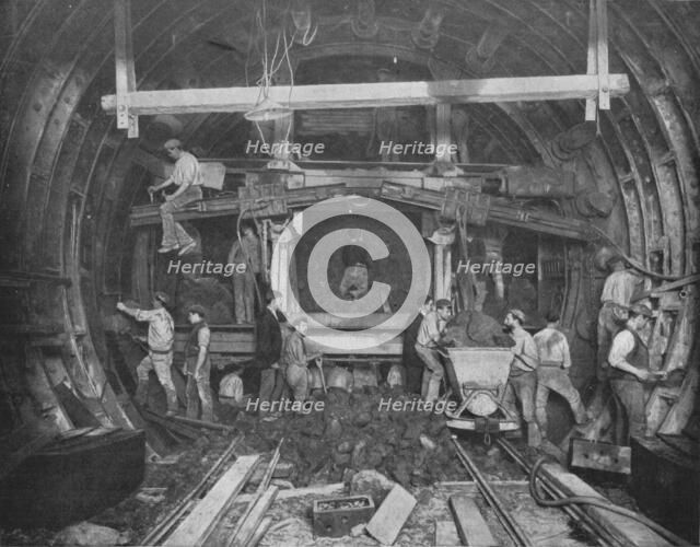 Excavating a tube railway, Great Northern and City Railway, London, c1903 (1903). Artist: Pearson & Son Ltd.