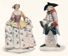 Exceptionally Rare Bow Porcelain Figures Decorated in Colours c1750