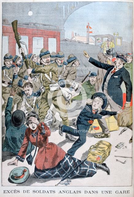 Excesses of British soldiers in a railway station, 1902. Artist: Unknown