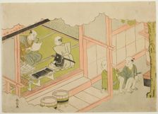Exchange of Gifts (Yuino), the second sheet of the series "Marriage in Brocade Prints..., c. 1769. Creator: Suzuki Harunobu
