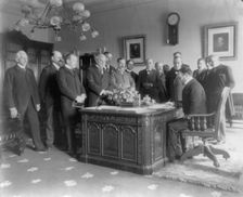 Exchange of the ratifications of the treaty of peace with Spain, made in the President's..., c1899. Creator: Unknown