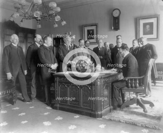 Exchange of the ratifications of the treaty of peace with Spain, made in the President's..., c1899. Creator: Unknown.