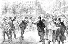 Excitement in the streets of Berlin at the news of Prince Bismarck’s resignation, 1890. Creator: P Naumann