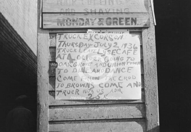 Excursion sign, Alabama, 1936. Creator: Walker Evans.