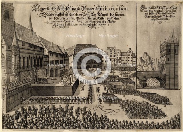Execution of 27 Protestant Leaders on the Old Town Square in Prague on June 21, 1621, 1621. Artist: Anonymous  