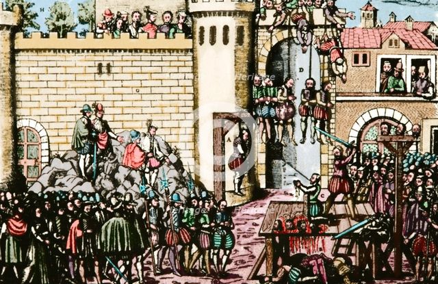Execution of members of Amboise conspiracy, 1560, late 16th-early 17th century.  Creator: Unknown.