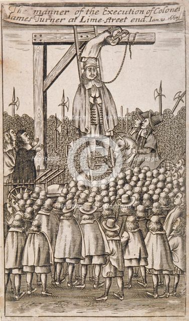 Execution of a criminal, Lime Street, City of London, 1664. Artist: Anon