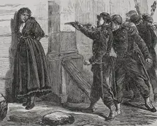 Execution of a pétroleuse by Versailles troops, Paris Commune, France, 1871. Creator: Celestino Sadurni
