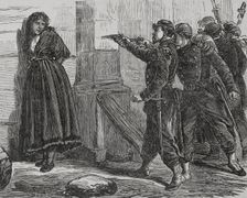 Execution of a pétroleuse by Versailles troops, Paris Commune, France, 1871. Creator: Celestino Sadurni