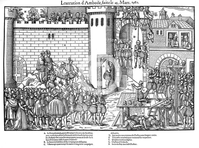 Execution of conspirators at Amboise, French Religious Wars, March 1560 (1570). Artist: Jacques Tortorel