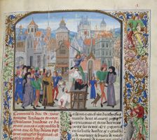 Execution of Guillaume Sanche IV de Pommiers, viscount of Fronsac in Bordeaux in 1375, ca 1470-1475. Creator: Liédet, Loyset (1420-1479)