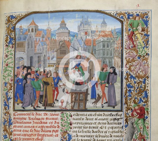 Execution of Guillaume Sanche IV de Pommiers, viscount of Fronsac in Bordeaux in 1375, ca 1470-1475. Creator: Liédet, Loyset (1420-1479).