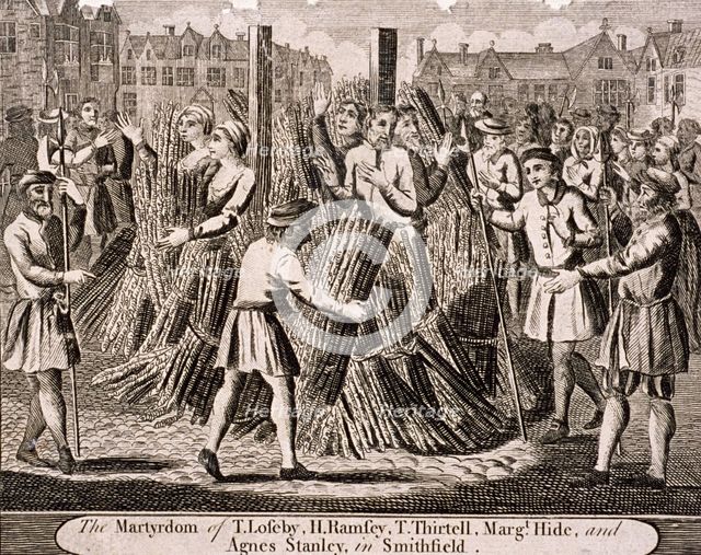 Execution of protestants at Smithfield, 1557, (c1720). Artist: Anon