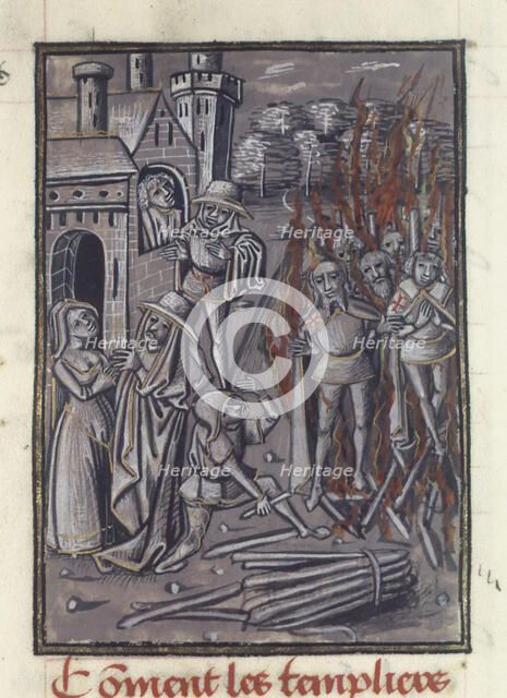 Execution of the Templars. From Chronique de Baudouin d'Avesnes, ca 1470. Creator: Anonymous.