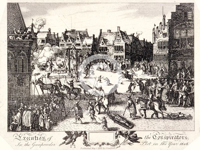 Execution of the conspirators in the Gunpowder Plot in Old Palace Yard, Westminster, 1606, (1795). Artist: R Romney