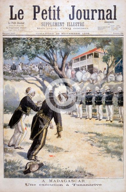 Execution by firing squad in Tananarive, (Antananarivo), Madagascar, 1896. Creator: F Meaulle.